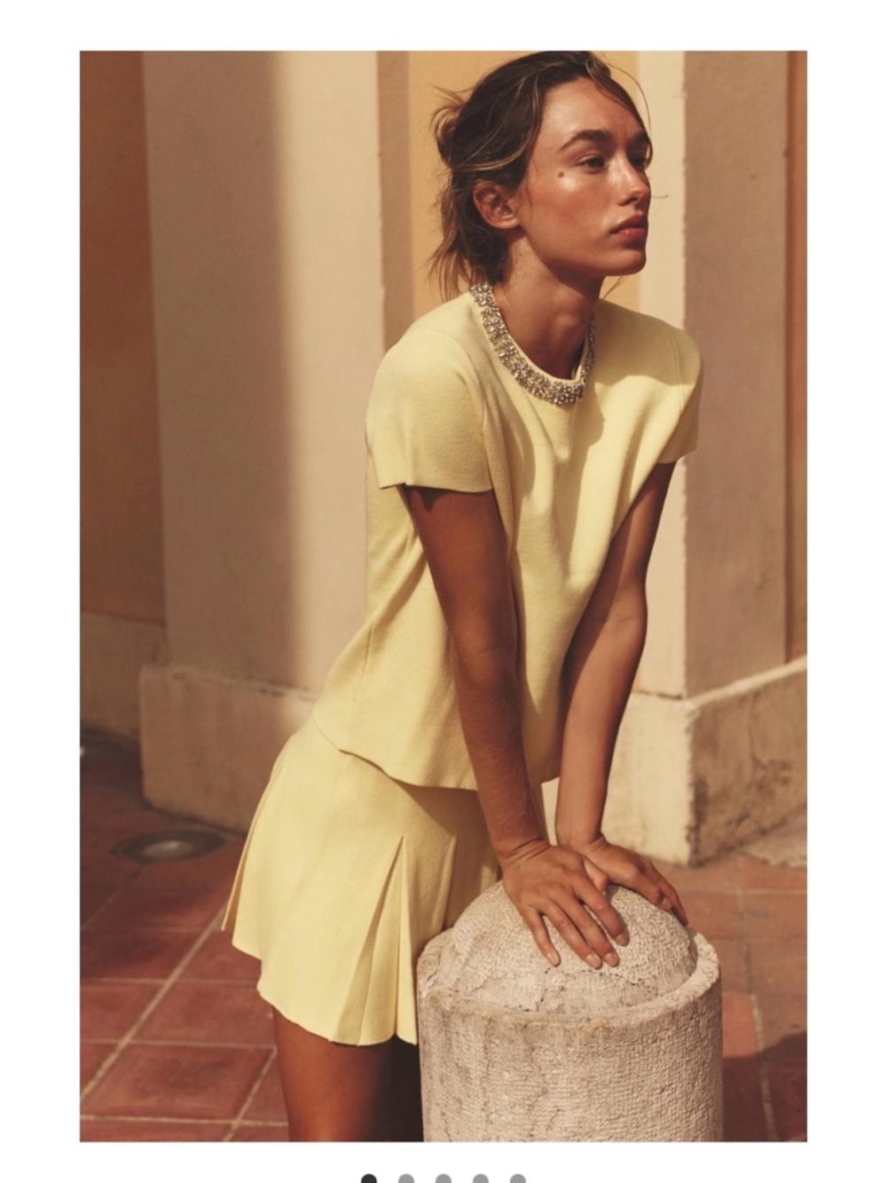 Zara Pale Yellow Mini Skirt Set